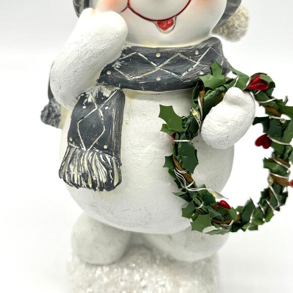 Set of 2 Light Up Snowmen w/ Wreath & Bottle Brush Christmas Tree Snowman - Picture 7 of 10